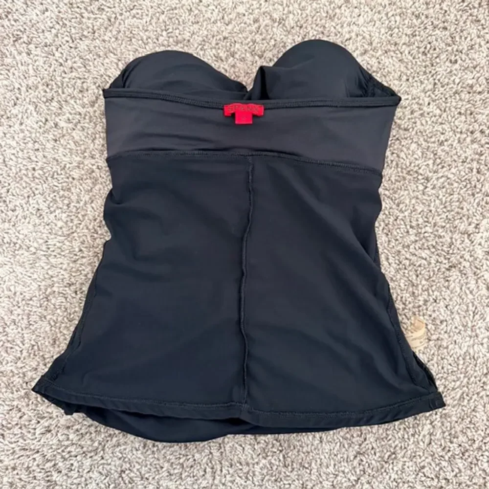 Spanx Tankini Strapless Top Women 10 Black‎ Twisted Front Lace Detail Style 1373